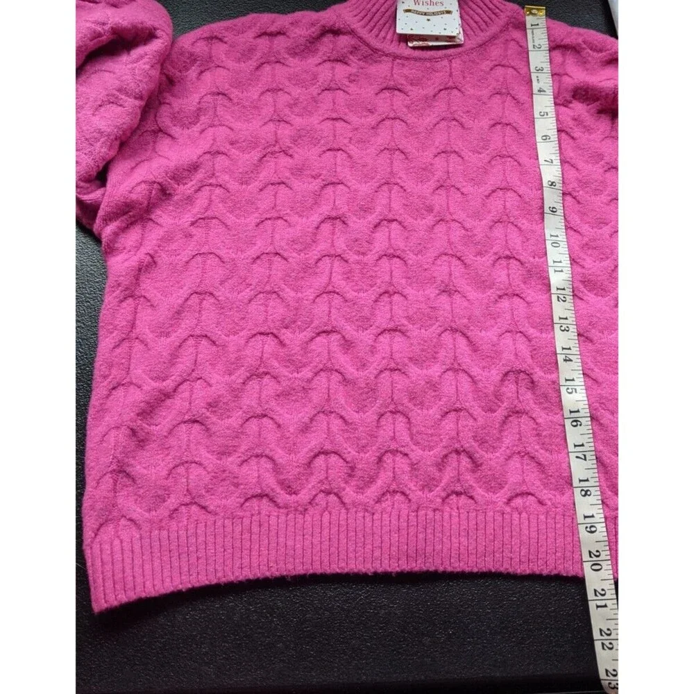 NWT Pink Rose Sweater Knit Fuschia Flame Casual Semi-Cropped Mock Neck Large
